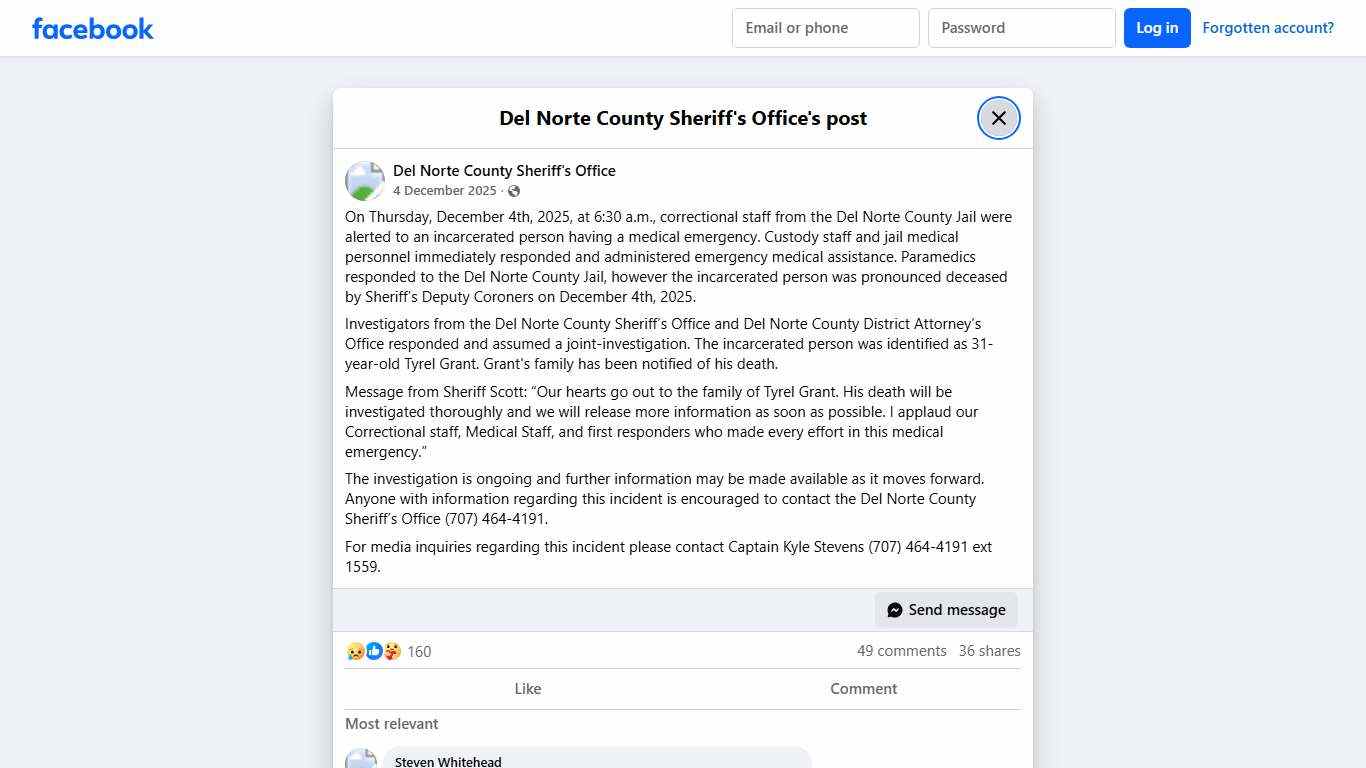 On Thursday, December... - Del Norte County Sheriff's Office Facebook